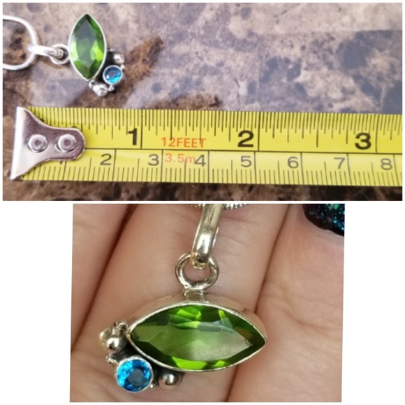 Genuine 6ct Peridot and Swiss Blue Topaz Pendant - Picture 4 of 4